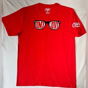 NWOT Raising Cane’s One Love t-shirt bright red - black glasses design - large